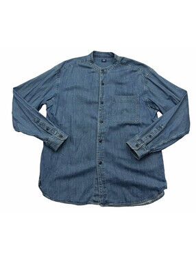 Uniqlo Denim Shirt Oversized Stand Collar Long Sleeve Blue Size M